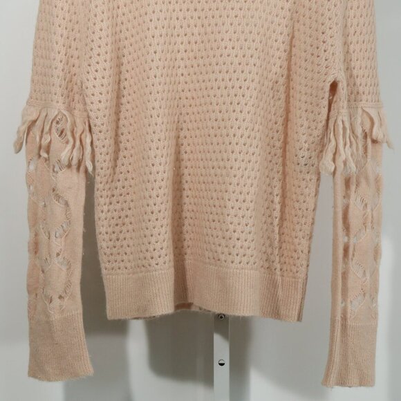 Tanya Taylor Blush Alpaca Wool Open Knit Sweater Cozy Minimalist Luxury (Size M) - Picture 5 of 9